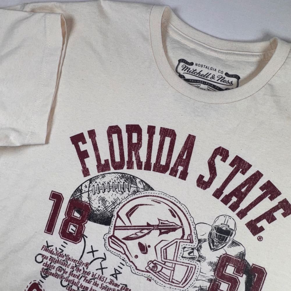 Mitchell & Ness Florida State Seminoles Mens XL Cream Graphic T-Shirt FSU NCAA